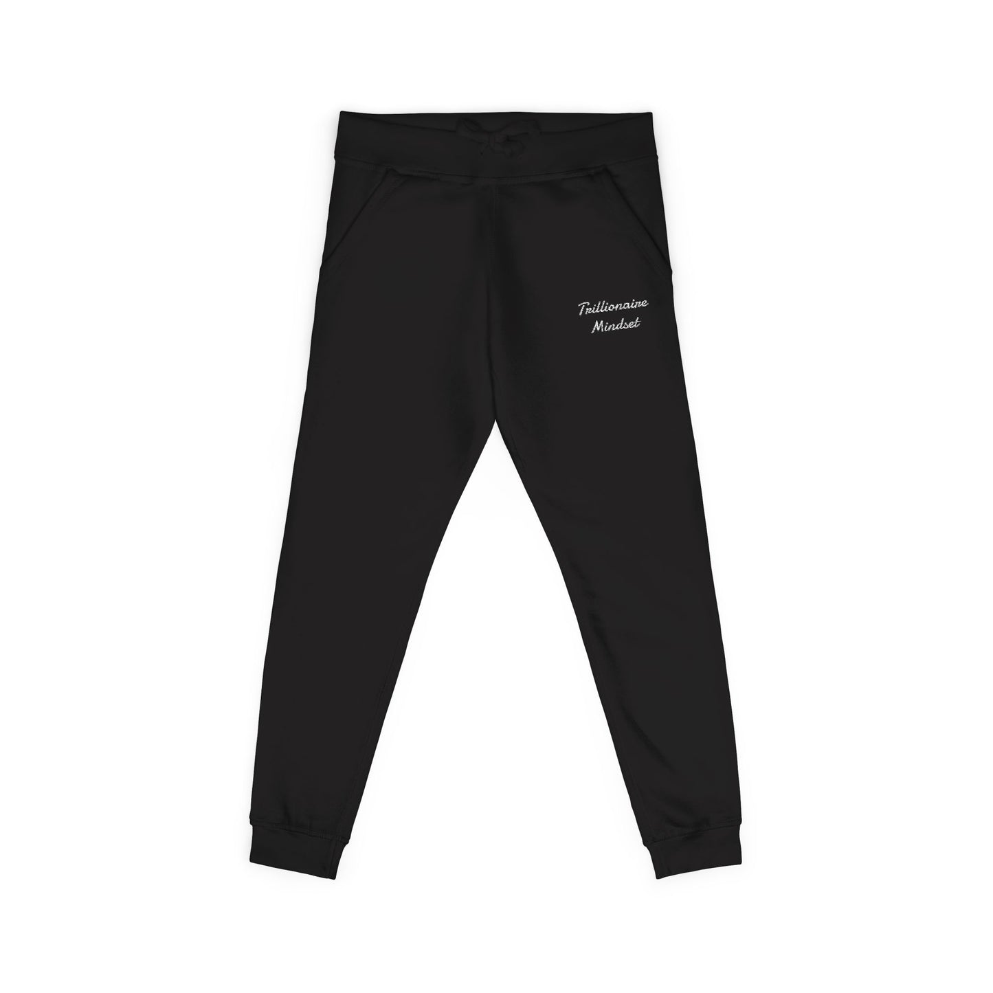 SHHH Forever (Trillionaire Mindset) Embroidered Fleece Sweatpants — Minimal Script Pocket Joggers