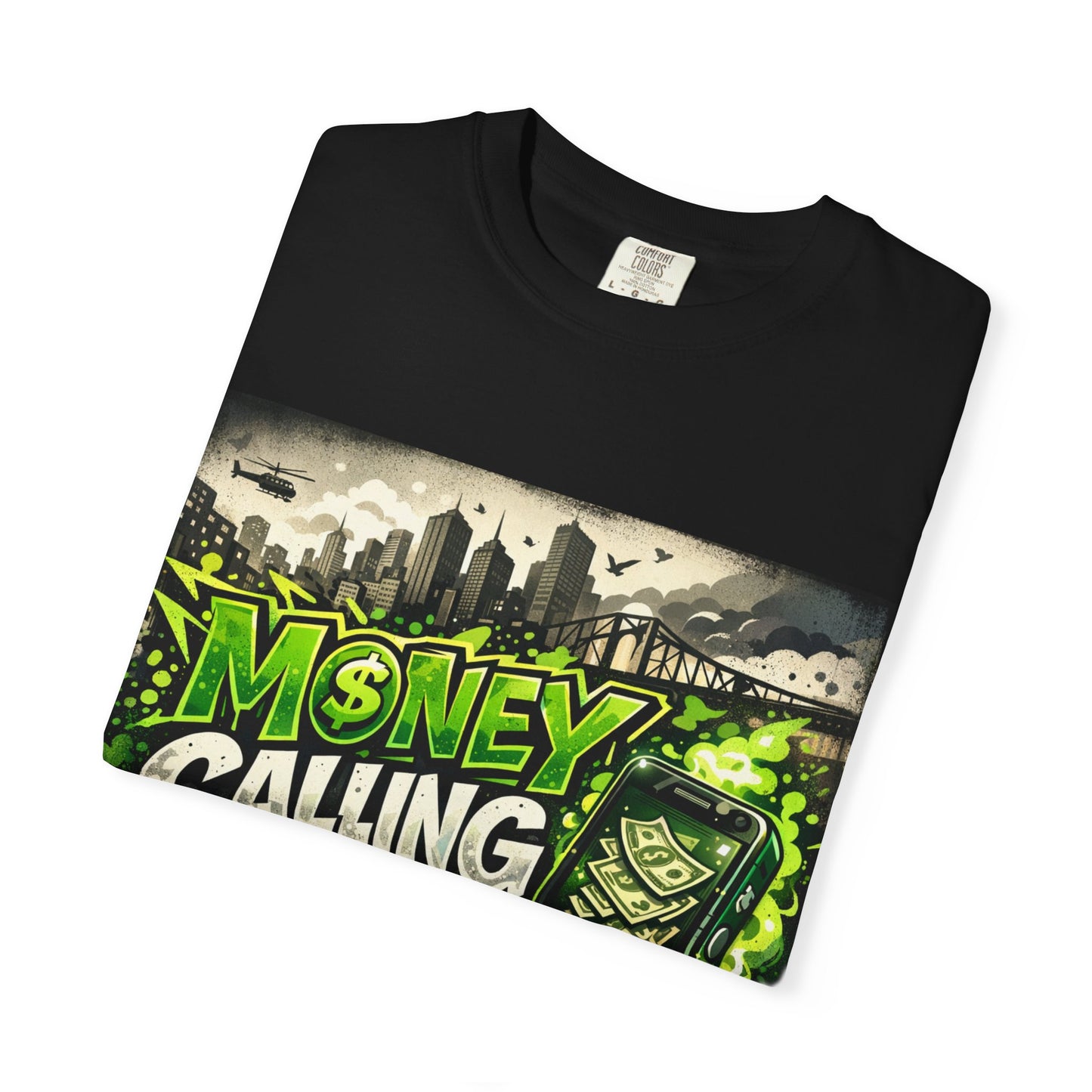 Money Calling T-Shirt — Graphic Streetwear Tee with Cash & Phone Design