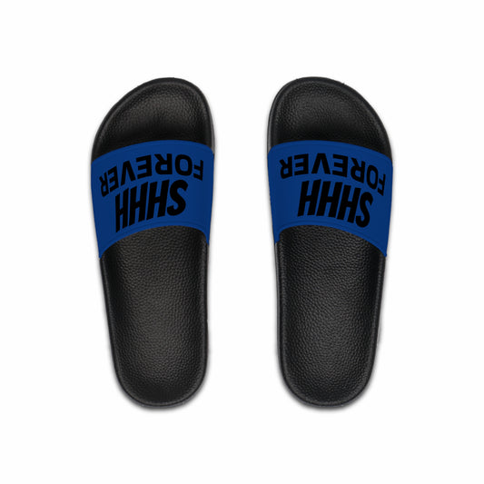 SHHH Forever Blue & Black Men's Slide Sandals — Bold School/Team Spirit Pool Slides