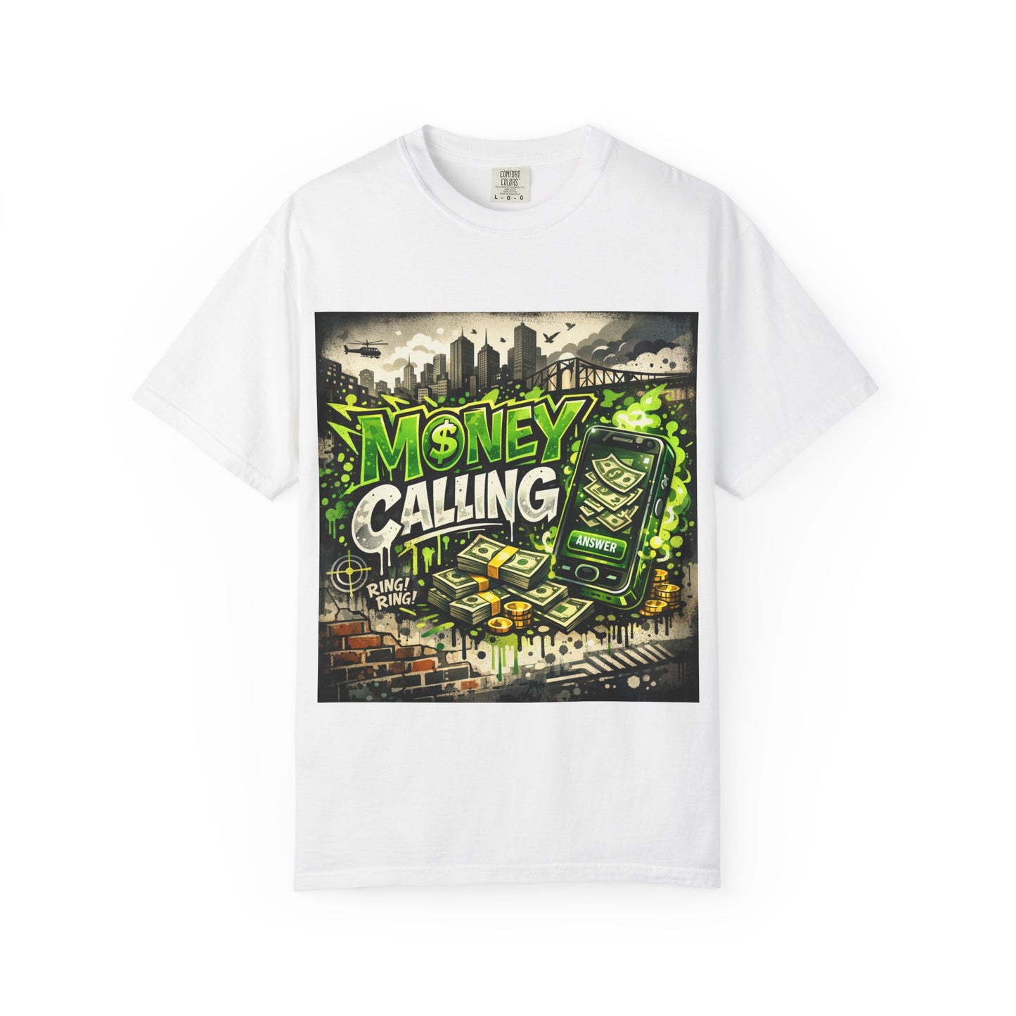 Money Calling T-Shirt — Graphic Streetwear Tee with Cash & Phone Design
