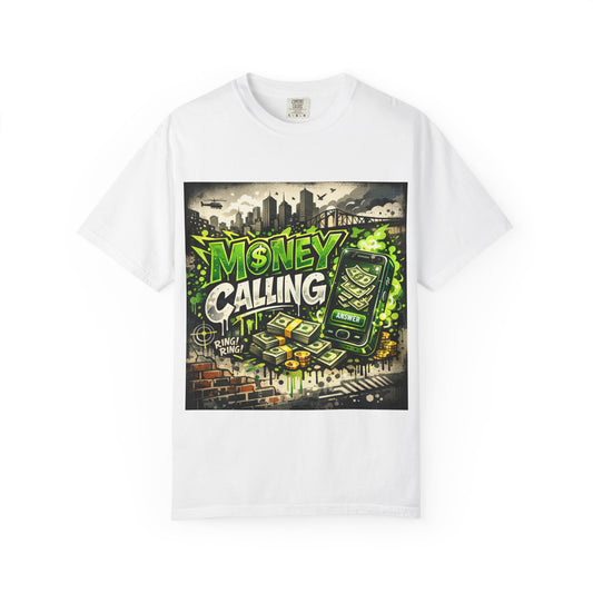 Money Calling T-Shirt — Graphic Streetwear Tee with Cash & Phone Design