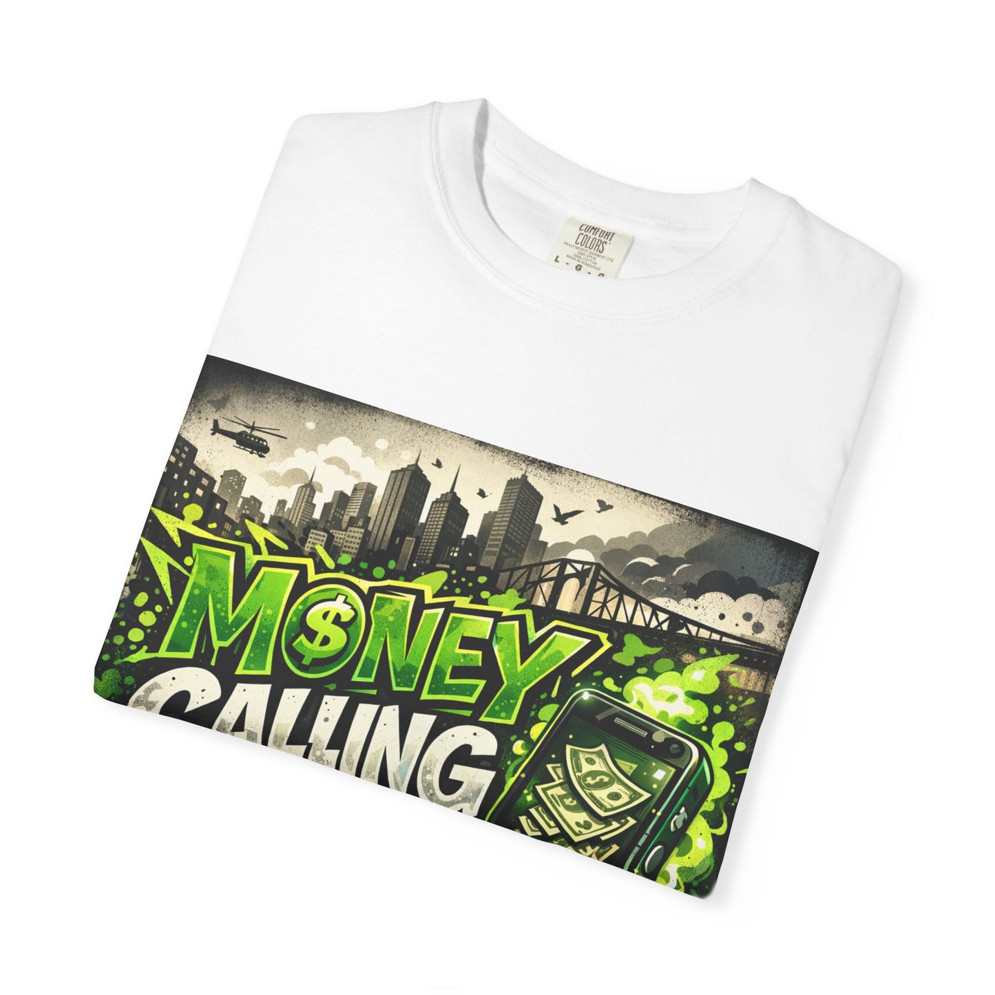 Money Calling T-Shirt — Graphic Streetwear Tee with Cash & Phone Design
