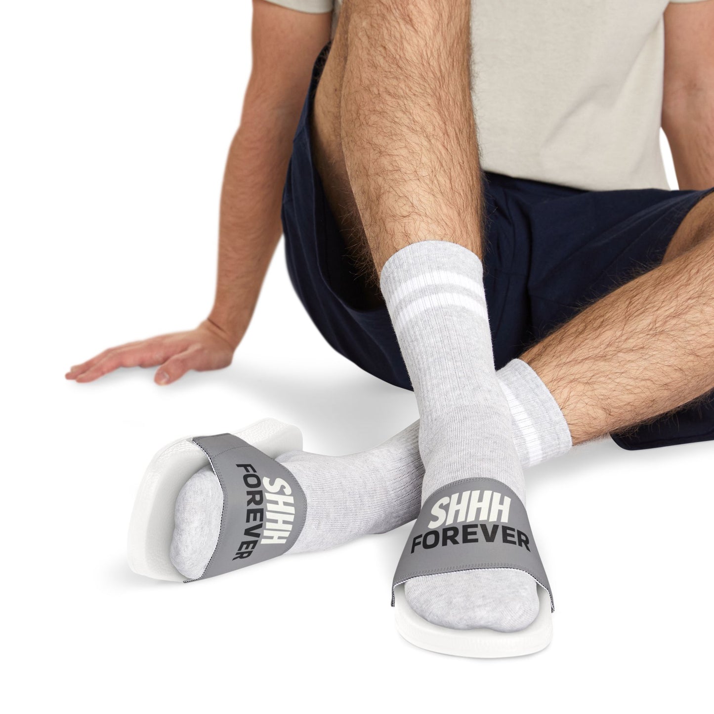 Men's 'SHHH FOREVER' Slide Sandals — Removable-Strap Pool & Casual Slides