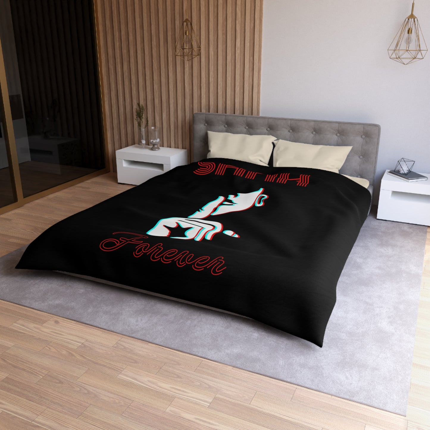 Shhh Forever Duvet Cover — Silent Chic Black Microfiber Bedding