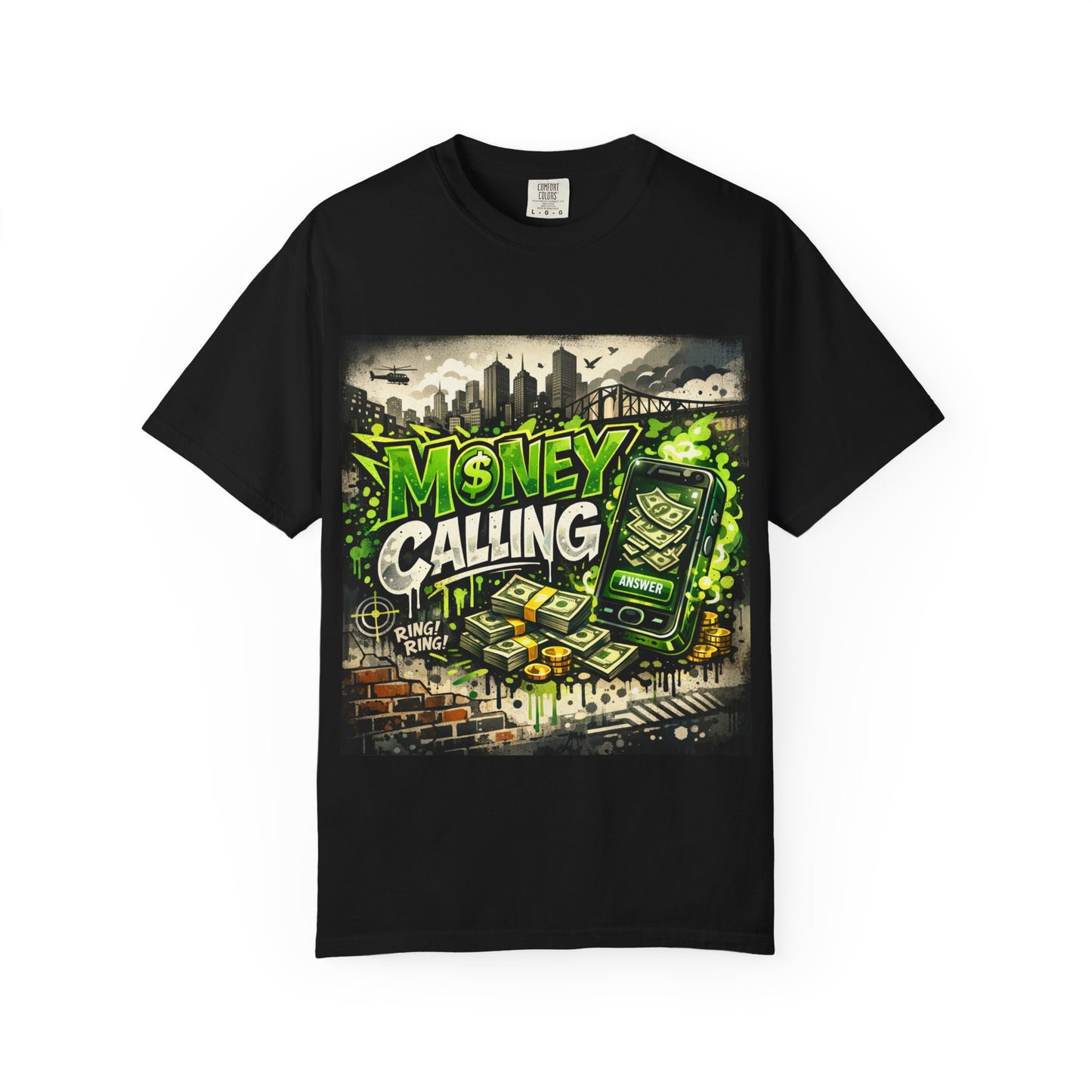 Money Calling T-Shirt — Graphic Streetwear Tee with Cash & Phone Design