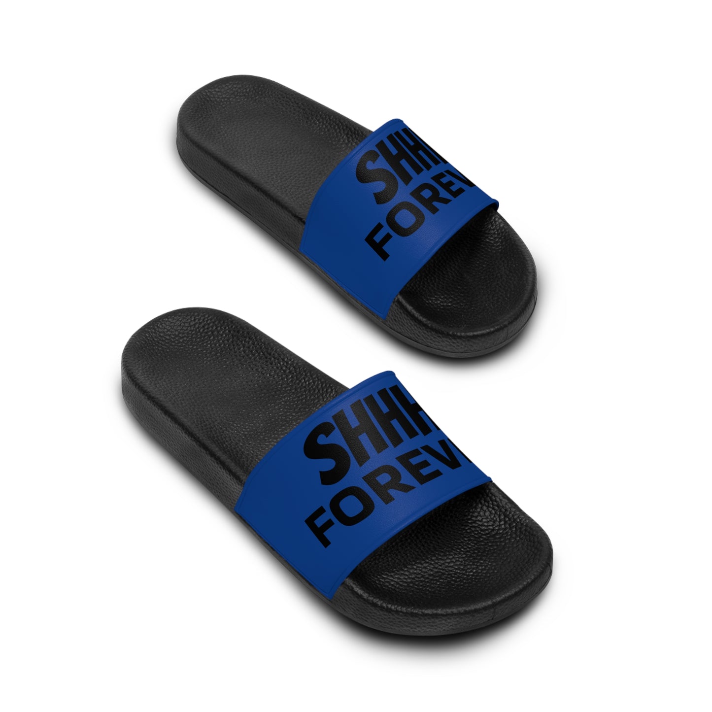 SHHH Forever Blue & Black Men's Slide Sandals — Bold School/Team Spirit Pool Slides